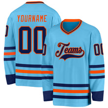 Laden Sie das Bild in den Galerie-Viewer, Custom Sky Blue Navy-Orange Hockey Jersey
