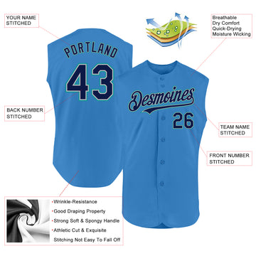 Custom Powder Blue Navy Gray-Teal Authentic Sleeveless Baseball Jersey