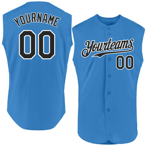 Custom Powder Blue Black-White Authentic Sleeveless Baseball Jersey