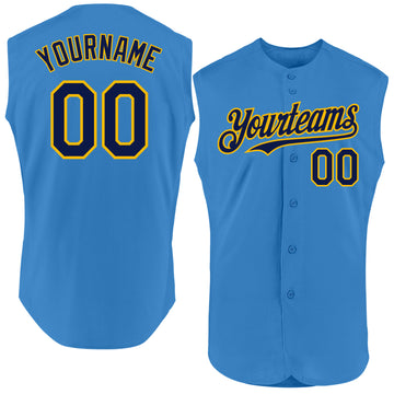 Custom Powder Blue Navy-Gold Authentic Sleeveless Baseball Jersey