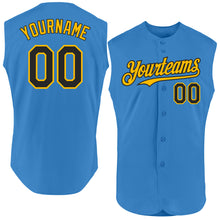 Загрузить изображение в средство просмотра галереи, Custom Powder Blue Black-Gold Authentic Sleeveless Baseball Jersey
