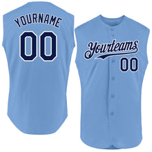 Load image into Gallery viewer, Custom Light Blue Navy-White Authentic Sleeveless Baseball Jersey
