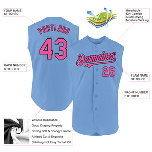 Custom Light Blue Pink-Black Authentic Sleeveless Baseball Jersey