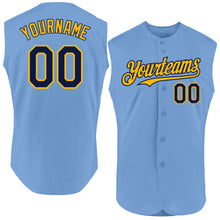 Load image into Gallery viewer, Custom Light Blue Navy-Gold Authentic Sleeveless Baseball Jersey
