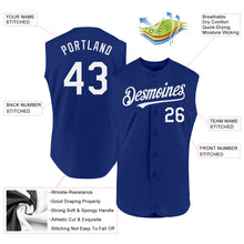 Load image into Gallery viewer, Custom Royal White Authentic Sleeveless Baseball Jersey
