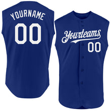 Load image into Gallery viewer, Custom Royal White Authentic Sleeveless Baseball Jersey
