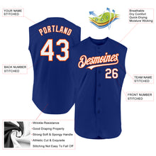 Load image into Gallery viewer, Custom Royal White-Orange Authentic Sleeveless Baseball Jersey
