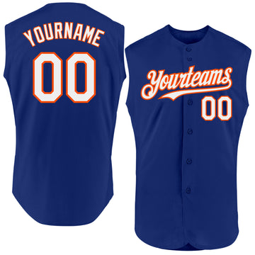 Custom Royal White-Orange Authentic Sleeveless Baseball Jersey