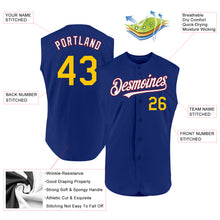 Load image into Gallery viewer, Custom Royal Yellow-Crimson Authentic Sleeveless Baseball Jersey
