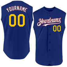 Load image into Gallery viewer, Custom Royal Yellow-Crimson Authentic Sleeveless Baseball Jersey
