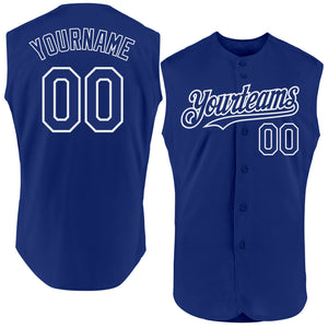 Custom Royal White Authentic Sleeveless Baseball Jersey