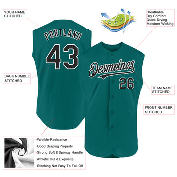 Custom Teal Black-White Authentic Sleeveless Baseball Jersey