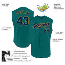 Load image into Gallery viewer, Custom Teal Navy-Old Gold Authentic Sleeveless Baseball Jersey
