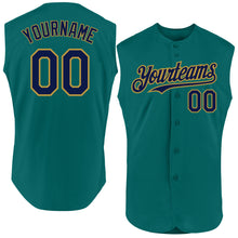 Load image into Gallery viewer, Custom Teal Navy-Old Gold Authentic Sleeveless Baseball Jersey
