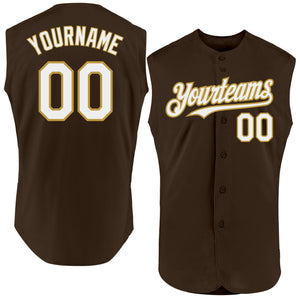 Custom Brown White-Old Gold Authentic Sleeveless Baseball Jersey