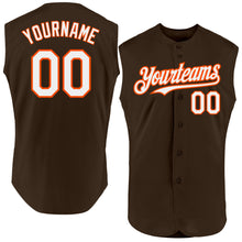 Load image into Gallery viewer, Custom Brown White-Orange Authentic Sleeveless Baseball Jersey
