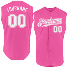 Load image into Gallery viewer, Custom Pink White Authentic Sleeveless Baseball Jersey
