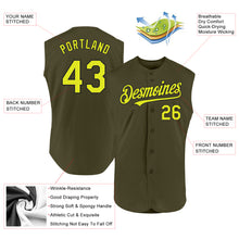 Загрузить изображение в средство просмотра галереи, Custom Olive Neon Yellow-Black Authentic Sleeveless Salute To Service Baseball Jersey
