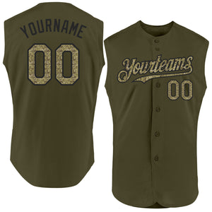 Custom Olive Camo-Black Authentic Sleeveless Salute To Service Baseball Jersey