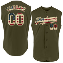 Charger l&#39;image dans la galerie, Custom Olive Vintage USA Flag-Cream Authentic Sleeveless Salute To Service Baseball Jersey
