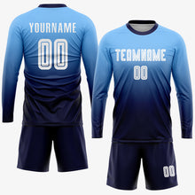 Загрузить изображение в средство просмотра галереи, Custom Light Blue White-Navy Sublimation Fade Fashion Soccer Uniform Jersey
