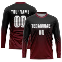 Load image into Gallery viewer, Custom Black White-Crimson Sublimation Fade Fashion Soccer Uniform Jersey
