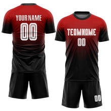 Load image into Gallery viewer, Custom Red White-Black Sublimation Fade Fashion Soccer Uniform Jersey
