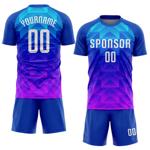 Custom Royal White Light Blue-Hot Pink Sublimation Soccer Uniform Jersey