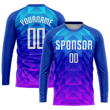 Load image into Gallery viewer, Custom Royal White Light Blue-Hot Pink Sublimation Soccer Uniform Jersey
