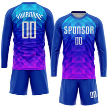 Load image into Gallery viewer, Custom Royal White Light Blue-Hot Pink Sublimation Soccer Uniform Jersey
