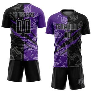 Custom Graffiti Pattern Black Purple-Gray Scratch Sublimation Soccer Uniform Jersey