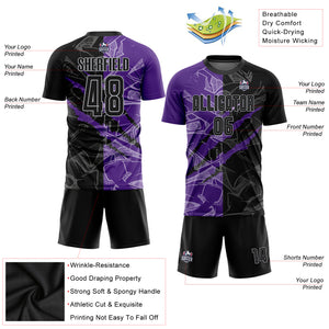 Custom Graffiti Pattern Black Purple-Gray Scratch Sublimation Soccer Uniform Jersey