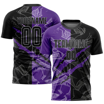 Custom Graffiti Pattern Black Purple-Gray Scratch Sublimation Soccer Uniform Jersey