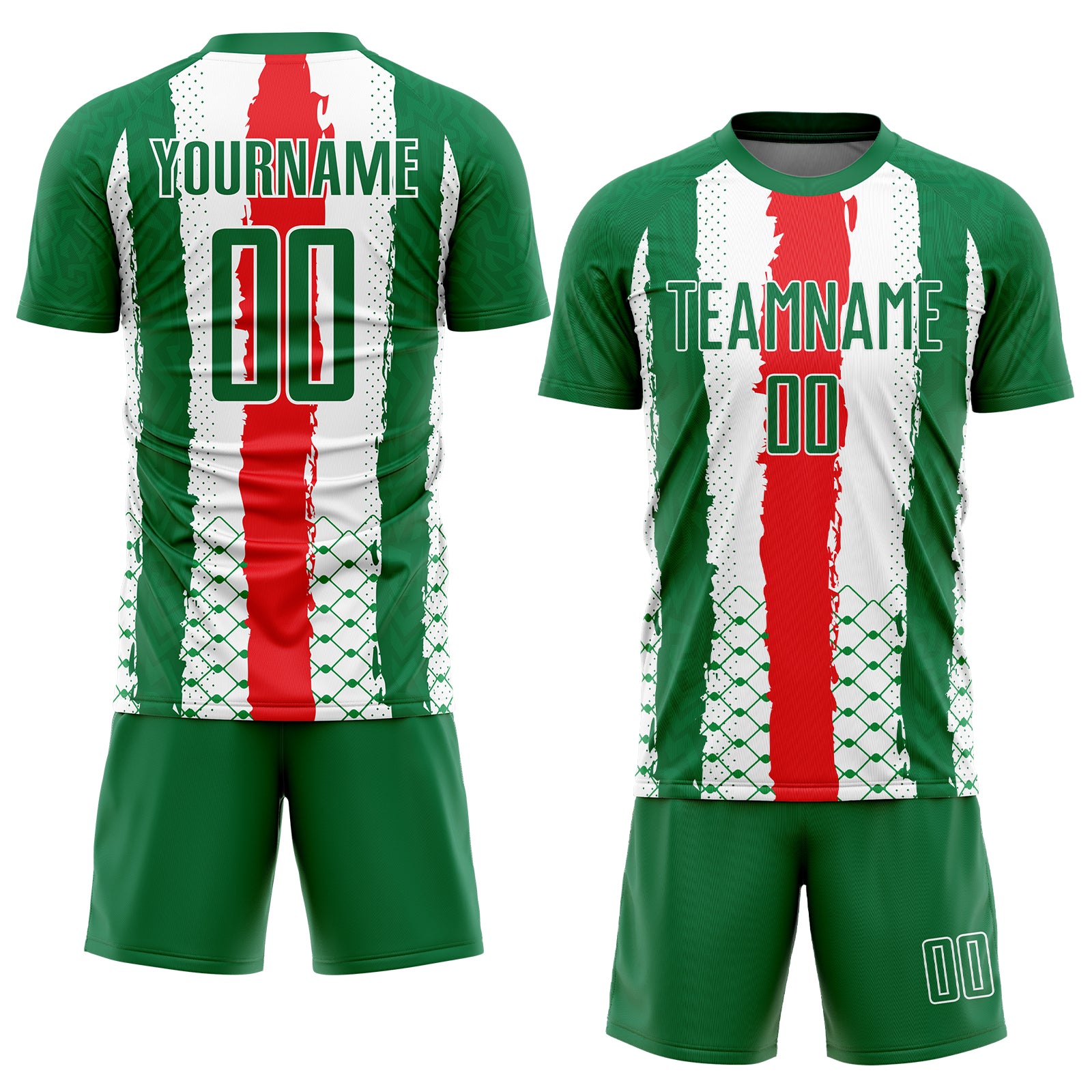 Custom Red White-Kelly Green Sublimation Long Sleeve Fade Fashion Soccer  Uniform Jersey