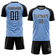 Загрузить изображение в средство просмотра галереи, Custom Light Blue Black-White Wavy Lines Sublimation Soccer Uniform Jersey
