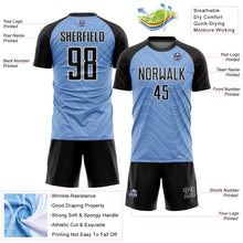 Laden Sie das Bild in den Galerie-Viewer, Custom Light Blue Black-White Wavy Lines Sublimation Soccer Uniform Jersey
