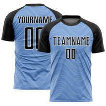 Загрузить изображение в средство просмотра галереи, Custom Light Blue Black-White Wavy Lines Sublimation Soccer Uniform Jersey
