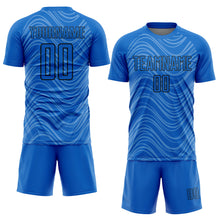 Charger l&#39;image dans la galerie, Custom Sky Blue Black Wavy Lines Sublimation Soccer Uniform Jersey
