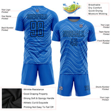 Charger l&#39;image dans la galerie, Custom Sky Blue Black Wavy Lines Sublimation Soccer Uniform Jersey
