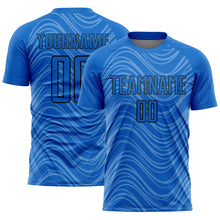 Charger l&#39;image dans la galerie, Custom Sky Blue Black Wavy Lines Sublimation Soccer Uniform Jersey
