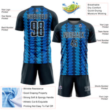 Laden Sie das Bild in den Galerie-Viewer, Custom US Navy Blue Navy-White Triangle Shapes Sublimation Soccer Uniform Jersey
