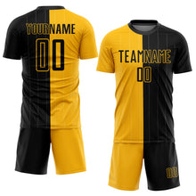 Laden Sie das Bild in den Galerie-Viewer, Custom Gold Black Pinstripe Split Fashion Sublimation Soccer Uniform Jersey
