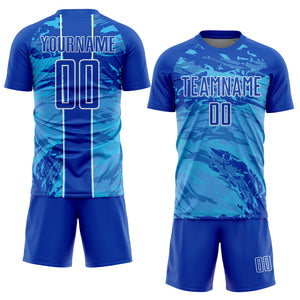 Custom Thunder Blue Sky Blue-White Abstract Fluid Sublimation Soccer Uniform Jersey