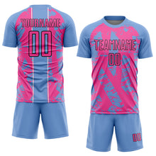 Charger l&#39;image dans la galerie, Custom Light Blue Pink-White Irregular Shapes Sublimation Soccer Uniform Jersey
