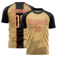 Charger l&#39;image dans la galerie, Custom Old Gold Black-Red Sharp Shapes Sublimation Soccer Uniform Jersey
