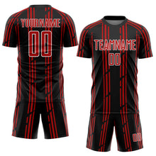 Laden Sie das Bild in den Galerie-Viewer, Custom Black Red-White Pinstripe Sublimation Soccer Uniform Jersey
