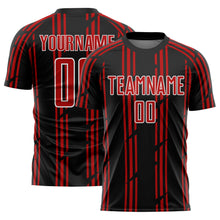 Laden Sie das Bild in den Galerie-Viewer, Custom Black Red-White Pinstripe Sublimation Soccer Uniform Jersey
