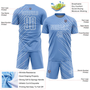 Custom Light Blue White Lines Sublimation Soccer Uniform Jersey