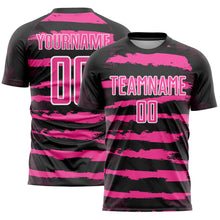 Load image into Gallery viewer, Custom Black Pink-White Sublimation Soccer Uniform Jersey
