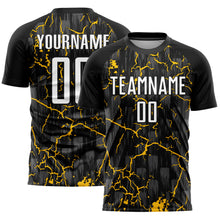 Load image into Gallery viewer, Custom Black White-Yellow Lightning Sublimation Soccer Uniform Jersey
